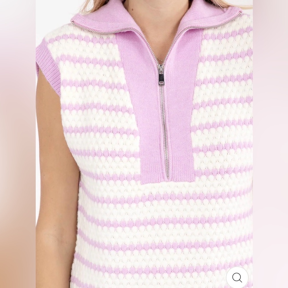 Bibi Pink & White Striped Textured Knit Half Zip Sleeveless Mini Dress NWT - Picture 3 of 3